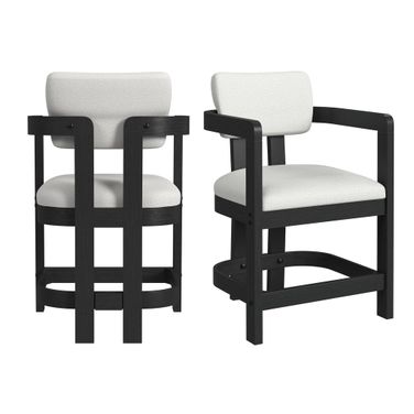 Canal Arm Counter Stool with Fabric Set of 2 In Black and White