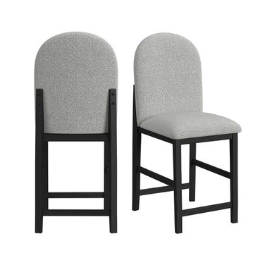 Canal Round Back Barstool with Fabric Set of 2 In Black and Grey