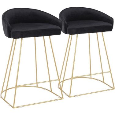 Canary Contemporary Counter Stool In Gold With Black Velvet Fabric - Set Of 2