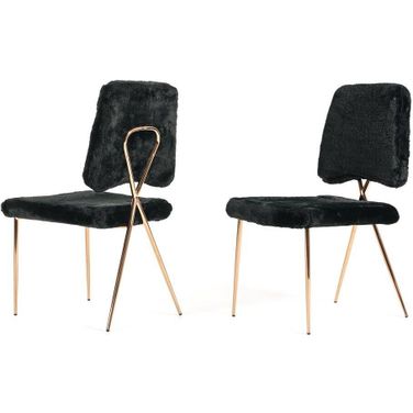 Candace Modern Black Faux Fur Dining Chair Set Of 2