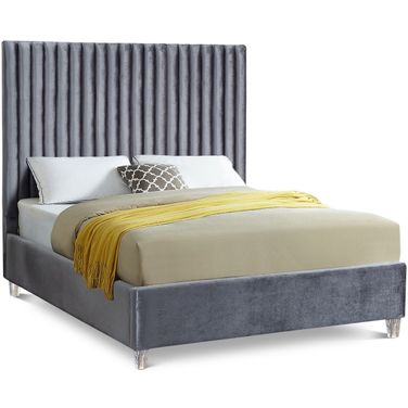 Candace Velvet King Bed In Grey