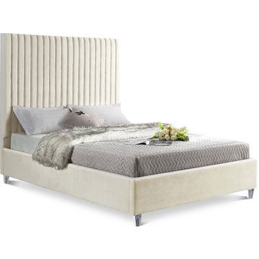 Candace Velvet Queen Bed In Cream