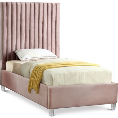 Candace Velvet Twin Bed In Pink