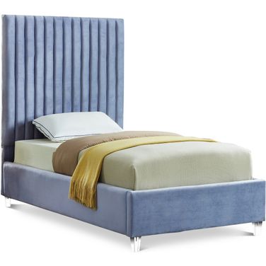 Candace Velvet Twin Bed In Sky Blue