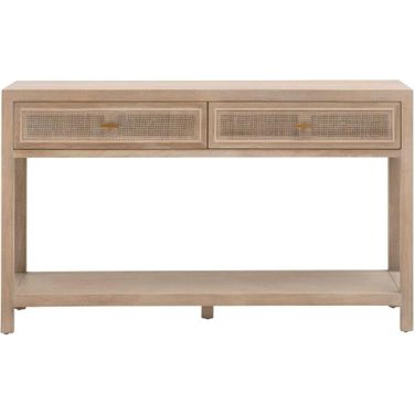 Bella Antique Cane 2 Drawer Entry Console In Smoke Gray Oak