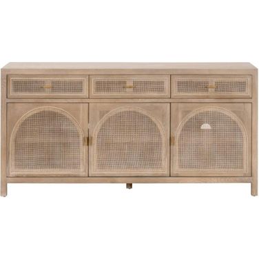 Bella Antique Cane Media Sideboard In Smoke Gray Oak