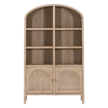 Bella Antique Cane Storage Bookcase In Smoke Gray Oak