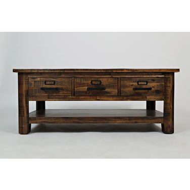 Cannon Valley 3 Drawer 48 Inch Coffee Table In Medium Brown