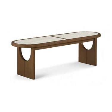 Canovia Solid Wood and Faux Cane Bench In Brown Walnut