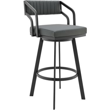 Capri 26 Inch Swivel Modern Black Metal and Slate Gray Faux Leather Bar and Counter Stool