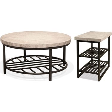 Capri Alabaster Travertine Round Occasional Table Set