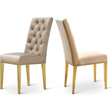 Capri Velvet Dining Chair Set of 2 In Beige