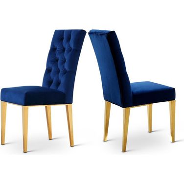 Capri Velvet Dining Chair Set of 2 In Navy