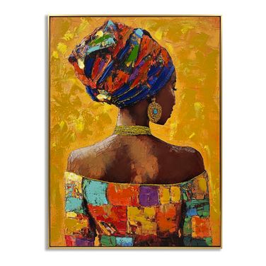 Captivating Elegant African Woman Portrait on Orange Canvas Wall Art In Multi
