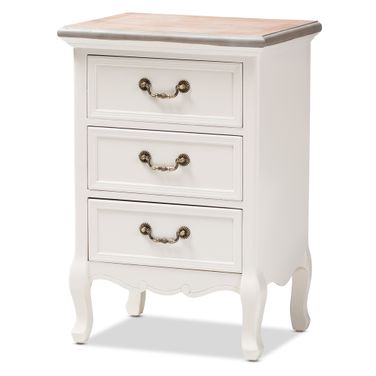 Capucine Two Tone Wood 3 Drawer End Table In White and Oak