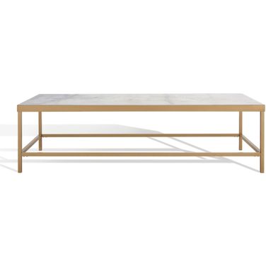 Caralyn Rectangle Marble Coffee Table In White And Brass