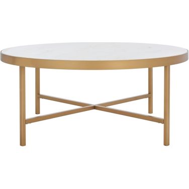 Caralyn Round Marble Coffee Table In White And Brass