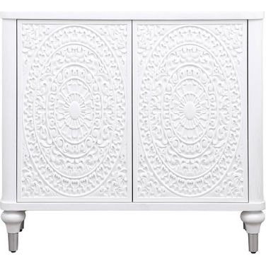 Cardella 2-Door Mandala Accent Cabinet In Distressed White