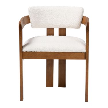 Carice Boucle Dining Chair In Cream and Walnut Brown