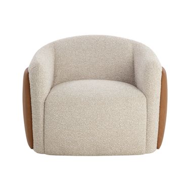 Caris Swivel Lounge Chair In Santa Cruz Oatmeal and Milliken Cognac