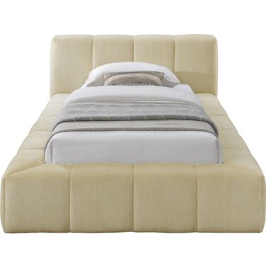 Carlin Chenille Fabric Twin Bed In Beige Chenille