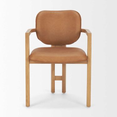 Carlisle Curved Back Dining Armchair with Leather Tripod Frame In Tan