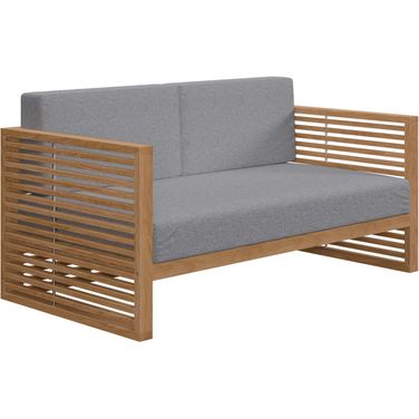 Carlsbad Teak Wood Outdoor Patio Loveseat In Natural Gray