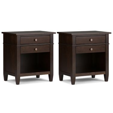 Carlton 24 Inch Solid Wood Bedside Table Set of 2 In Dark Tobacco Brown