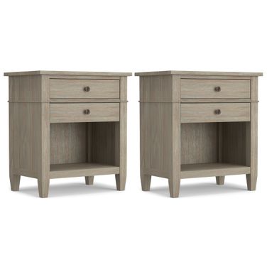 Carlton 24 Inch Solid Wood Bedside Table Set of 2 In Distressed Grey