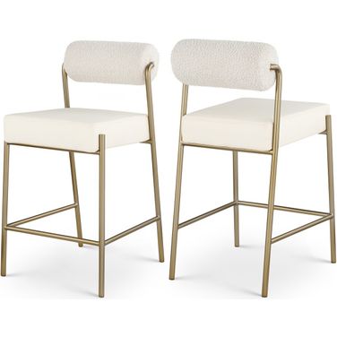 Carly Vegan Leather Seat and Boucle Fabric Back Counter Stool In Cream