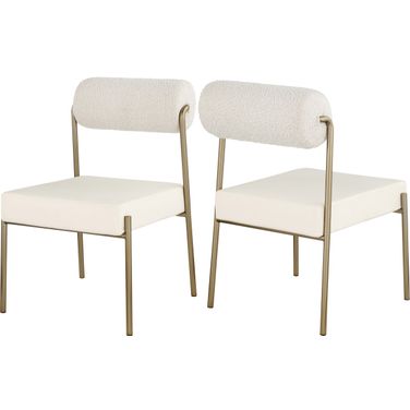 Carly Vegan Leather Seat and Boucle Fabric Back Dining Chair Set of 2 In Cream