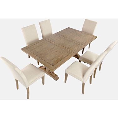 Carlyle Crossing 78 Inch 7 Piece Dining Room Set with Upholstered Chairs In Medium Brown