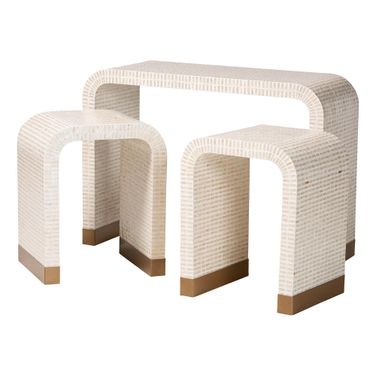 Carlyn Mother of Pearl Capiz Shell 3-Piece Accent Table Set In Beige/White/Gold