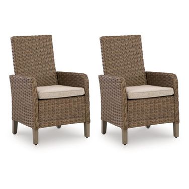 Carmel Bay Arm Chair with Cushion Set of 2 In Beige