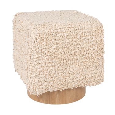 Carmel Boucle Upholstered Cotton Woven Stool with Light Wood Base In Ivory
