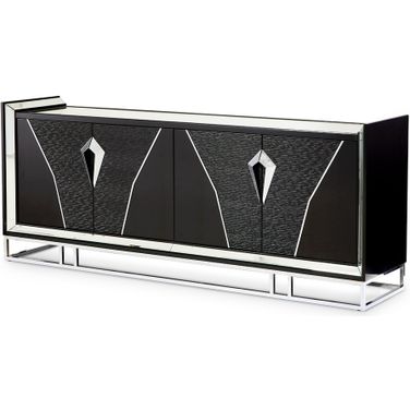 Carmela Console Table In Glossy Charcoal Sand