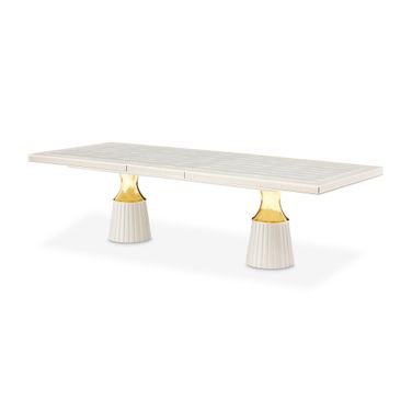 Carmela Double Pedestal Dining Table In Shimmer Ivory