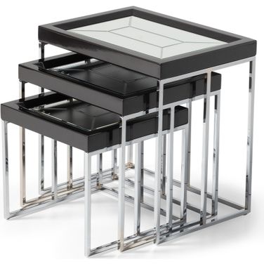 Carmela Nesting Tables Set of 3 In Glossy Charcoal Sand