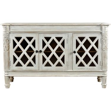 Carmenita Carlyle 3 Door Sideboard with Glass Inserts In Antique White