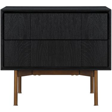 Carnaby 2 Drawer Nightstand In Black Brushed Oak and Bronze