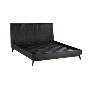 Carnaby King Platform Bed Frame In Black Brushed Oak Wood