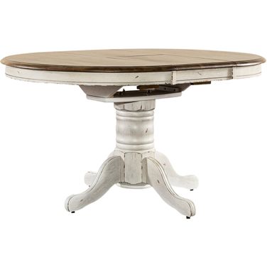 Carolina Crossing Pedestal Table Set In White with Antique Honey Top