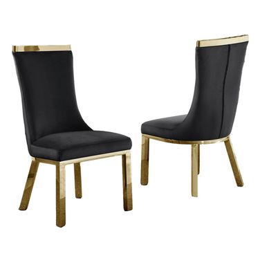 Carolina Upholstered Dining Chairs Set of 2 In Black Velvet and Gold Stainless Steel