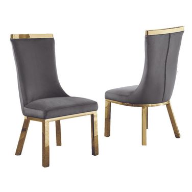 Carolina Upholstered Dining Chairs Set of 2 In Dark Gray Velvet and Gold Stainless Steel