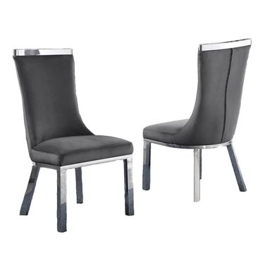 Carolina Upholstered Dining Chairs Set of 2 In Dark Gray Velvet and Stainless Steel
