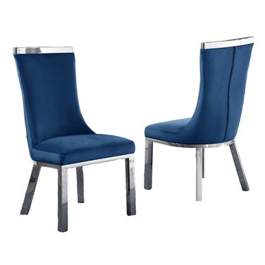 Carolina Upholstered Dining Chairs Set of 2 In Navy Blue Velvet and Stainless Steel