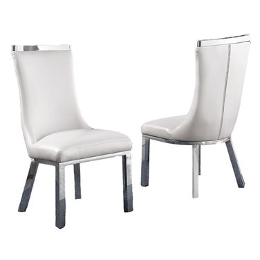 Carolina Upholstered Dining Chairs Set of 2 In White Faux Leather and Stainless Steel