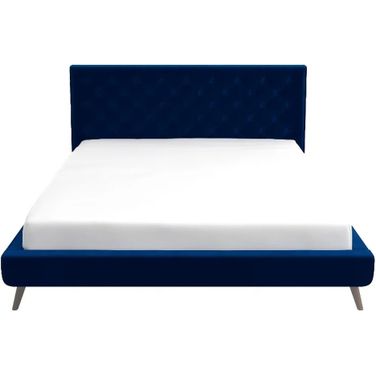 Caroline King Navy Blue Velvet Platform Bed