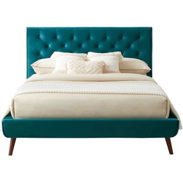 Caroline Queen Teal Velvet Platform Bed