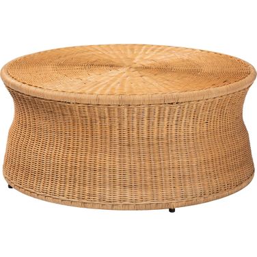 Caroline Round Natural Rattan Coffee Table In Light Honey